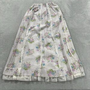 Captive Fashions Maxi Skirt Women White Floral Lace Coquette Vintage Cottage 70s